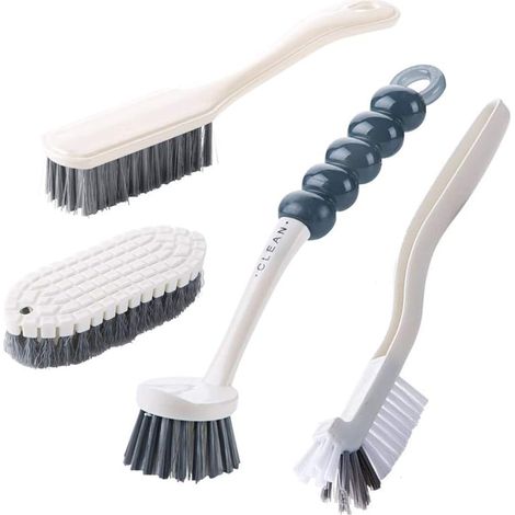 Cleaning Brush Set 4Pcs - Scrubbing & Dish Brush for Kitchen Sink, Bottles, Tile Grout - Washing Up Brush with Durable Bristles