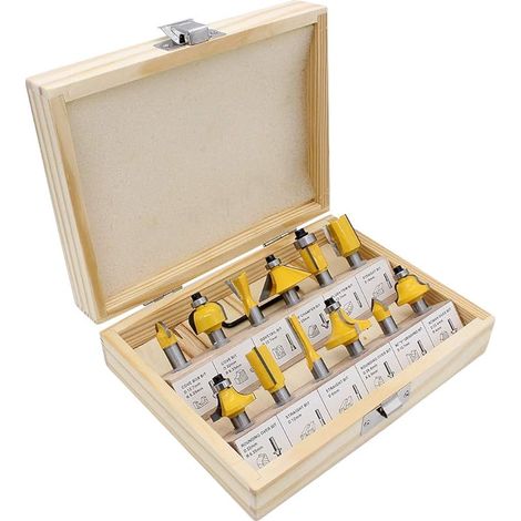 12 Pièces 8mm Tige Fraises à Défoncer en Carbure de Tungstène pour Bois avec Boîtier De Rangement pour Portes, Tables, Etagères, Armoires, Bricolage (1/5)