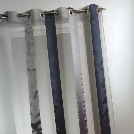 Voilage bicolore à rayures verticales Gris clair 140x260 cm