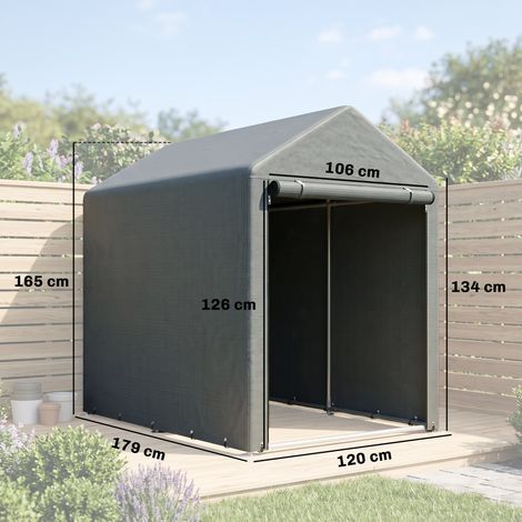 Gartenschuppen, Lagerzelt, robust & wetterfest, Stahlrahmen, 1,2x1,8x1,6m, Dunkelgrau (1/5)