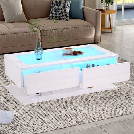 Mesa salon brillo con LED y cajones de cristal blanca OKMYHOME (1/5)