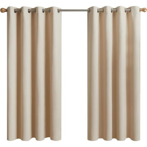 Rideau occultant thermique 2 panneaux 132 x 155 cm – Isolant anti froid et bruit – 8 œillets pour installation facile – Beige écru (1/5)