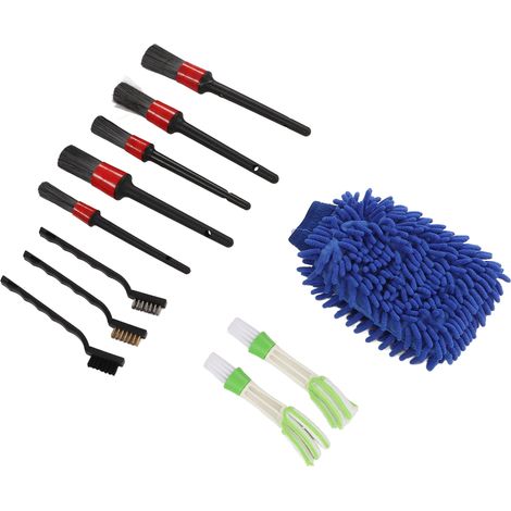 Ensemble de 11 brosses de nettoyage auto, en plastique, pour jantes, essuie-glaces et pare-brise, bleues (1/5)