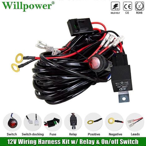 Kit de faisceau de câblage pour barre lumineuse LED 12 V 40 A pour voiture, 1, 2 ou 4 fils, pour véhicules tout-terrain 4x4, camions, SUV, pick-ups, feux de brouillard, interrupteur marche/arrêt (2 fi (1/5)