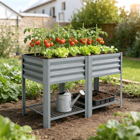 Huerto Urbano Elevado con Estante Inferior Mesa de Cultivo de Metal Galvanizado con Forro 120x55x80 cm Gris Plateado (1/5)