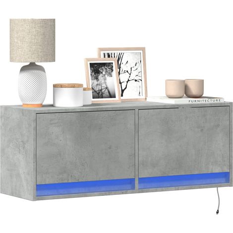 Mueble de TV de pared con luces LED gris hormigón 100x31x35 cm