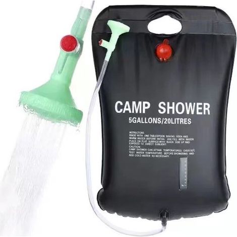 Douche Solar - Sac de douche solaire - Sac de douche de camping - Douche d'extérieur - Douche de jardin - Sac d'eau avec pommeau de douche - 20 L - 40 x 60 cm - Thermomètre inclus (1/5)