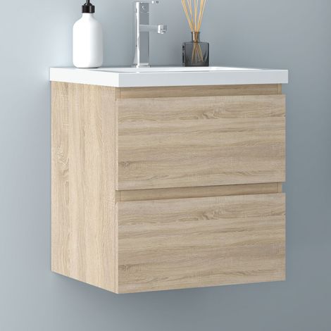 50 cm Badmöbel Set Unterschrank 2 Schubladen soft close Badezimmermöbel Selbstmontierter mit Weiß keramik waschtisch Unterschrank mit Eiche Matt (1/5)