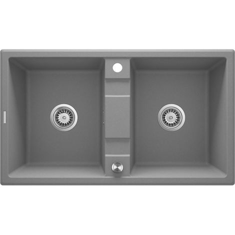 Zweibecken-Granitspüle, Metallic-Grau, Stahl, ZQE S203 (1/4)