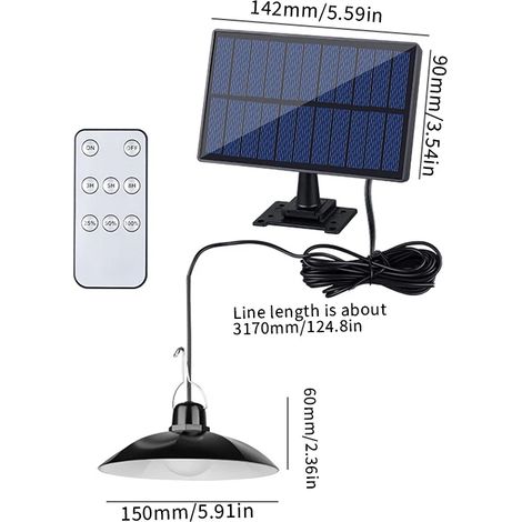 (Modèle simple K3008X0-B) Suspension solaire LED à une ou deux têtes, lumière blanche, avec télécommande, idéale pour le camping et le jardin. Parfaite pour le camping et les activités de plein air. (1/5)