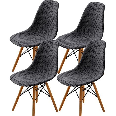 Housses de chaise en jacquard à motif losanges - Protections amovibles et lavables (Gris foncé, lot de 4) (1/4)