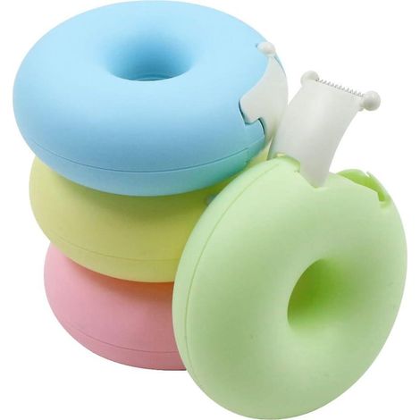 lot De 4 Distributeur De Ruban Adhsif Film -rose, Jaune, Bleu, Vert, Mini Coupe Ruban En Forme Beignet Accessoire, Pour L'artisanat Scolaire, Le B (1/5)