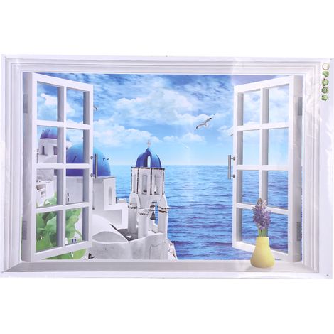 Sticker mural 3D amovible grand format, paysage de plage et de mer, papier peint autocollant, mer Égée (1/5)