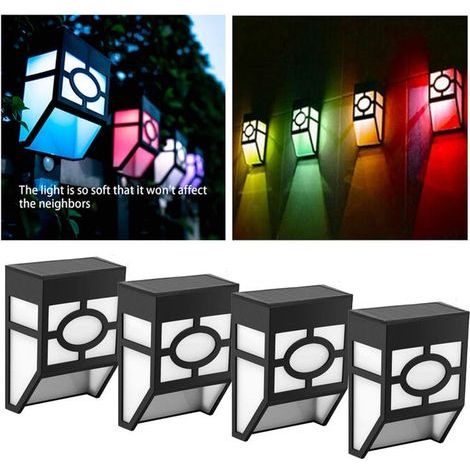 Set of 4 Vintage Solar LED Wall Lights — Classic Window-Style / Courtyard Wall-Mounted LED Lamps with Slow-Flashing Multicolor Effect (1/5)