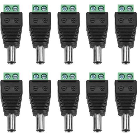 10Pcs DC Power Male Plug DC Barrel Jack À 2Pin Bornier Adaptateur 2.1Mm DC Terminal Jack Terminal Adaptateur Connecteur pour CCTV Caméra 5.5 2.1Mm. (1/5)