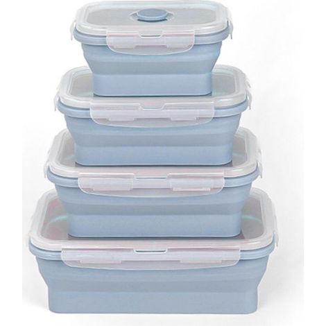 Boîtes de conservation alimentaires - - Set de 4 - Silicone - Pliables - Micro-ondes et réfrigérateur (1/4)