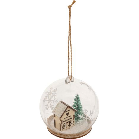 Déco Sapin Boule de Noël D 8 cm Maison et Arbre enneigé - Feeric Christmas