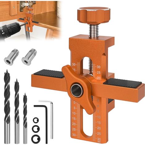 Kit de positionnement de porte d'armoire - Gabarit de perçage réglable avec 3 forets et aide au perçage pour des trous précis et un montage rapide sur toutes sortes de portes d'armoire (1/5)