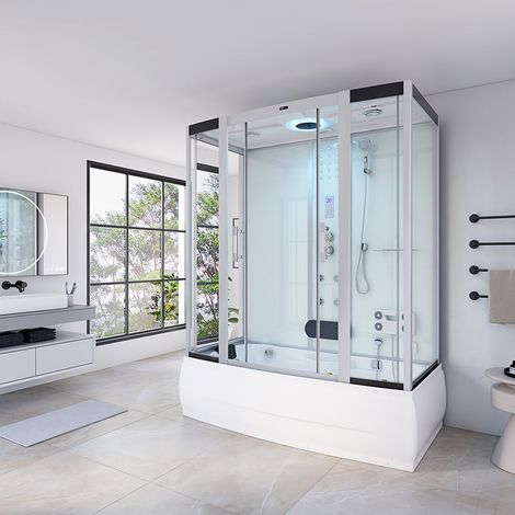 HOME DELUXE - Dampfdusche DIAMOND - Weiß, Maße: 170 x 90 x 220 cm - inkl. Radio, Regendusche und komplettem Zubehör I Dampfsauna, Badewanne, Whirlpool, Dusche Dampfdusche Duschkabine Duschtempel Damp (1/8)