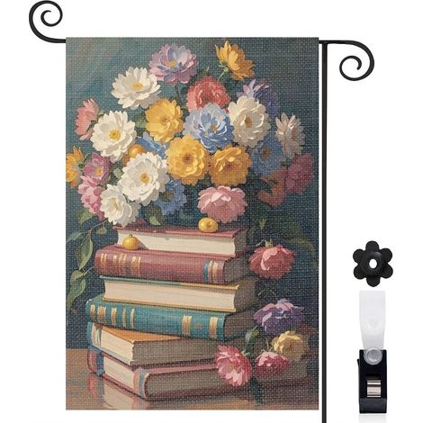 Drapeau de jardin Bienvenue en toile double face 45 x 30 cm lavable décoration saisonnière pour jardin (1/5)