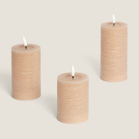 Set di 3 Candele LED Cilindriche in Cera Amara Beige ø7 cm (1/5)