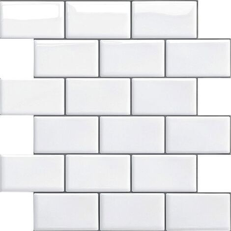 Credence Adhesive pour Cuisine Salle de Bain, Faux Carrelage Adhesif Mural Blanc Credence Cuisine Adhesive, ImperméAble Metro 3D Dalle PVC Adhesive Murale, 4 Pièces (Noir, 4 Sheets) (1/5)