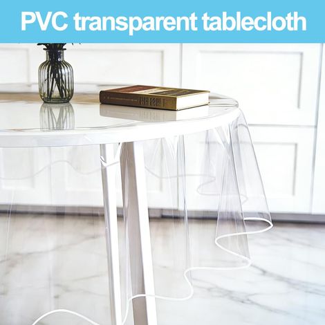 Nappe transparente de 140 cm, en PVC transparent, 0,13 mm d'épaisseur, imperméable et anti-graisse, film de protection de table anti-taches (1/5)