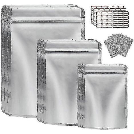 Lot de 50 sachets Mylar refermables pour la conservation des aliments avec absorbeur d'oxygène, idéaux pour les céréales et les noix. (1/5)