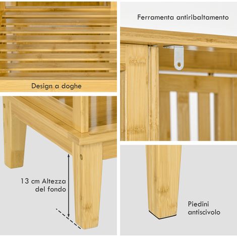 Armoire bambou 2 portes coulissantes, étagères ouvertes et penderie, 145x35x165 cm (1/5)