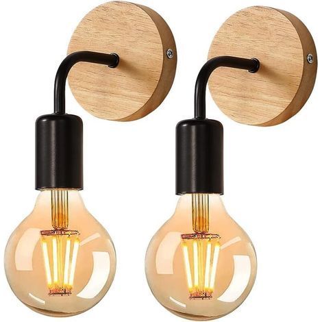 Applique murale en bois noir E27 – luminaire rétro pour salon et entrée – design industriel – tension CA 220 V – douille standard (1/5)