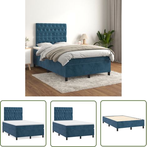 The Living Store Sommier à lattes de lit et matelas Bleu foncé 120x200cm Velours - Lit Tapissier - Lit Velours - Lit Double - Literie - Chambre À Coucher (1/5)
