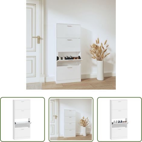 Holzschrank - Schuhschrank Hochglanz-Weiß 59x17x150 cm Holzwerkstoff (1/5)
