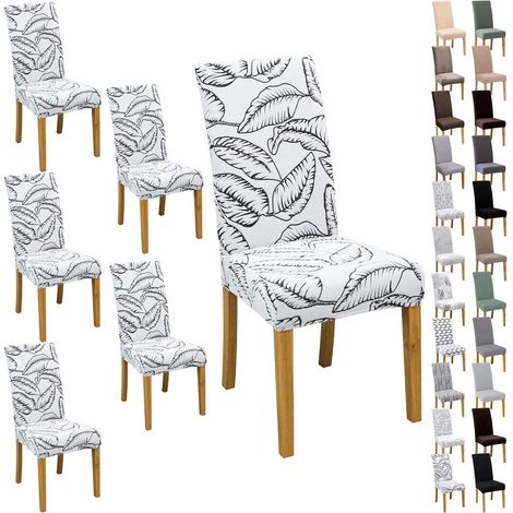 Housses de chaise Jacquard extensibles 4/6 pièces, motif feuilles, doux et décoratif (1/5)