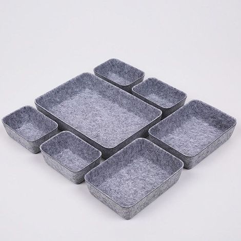 Pack de 7 systèmes de rangement de tiroirs, gris clair, panier de rangement lavable en feutre (1/5)