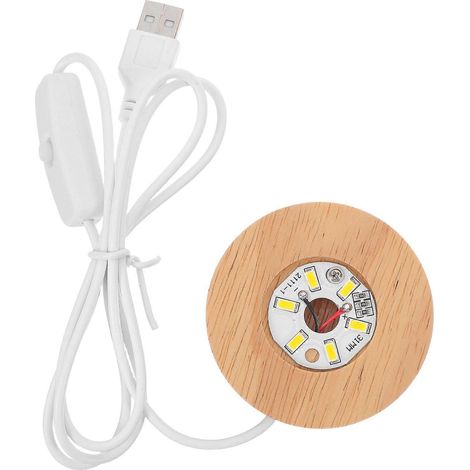 Socle lumineux LED en bois pour présentoir à boule de cristal, lampe de chevet USB avec lumière chaude, forme ronde, pour objets d'art en verre. (1/4)