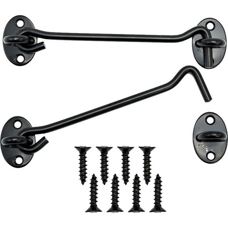 CSPARKV - Gancho para puerta (2 unidades, acero inoxidable, color negro, con tornillos de montaje, para ventanas, puertas de granero, cobertizos y garajes, 2 unidades, 15 cm)