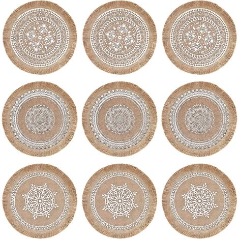 Juego de 9 manteles individuales redondos tejidos de Ø38 cm, lavables y resistentes al calor, para la cocina, el comedor, fiestas y decoración de bodas. (1/5)