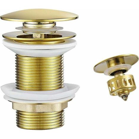 Or Bonde de Lavabo Pop Up Sans Trop Plein,Bouchon de Vidange avec Panier à Crépine,Bonde de vidage pour lavabo de salle de bain Laiton (1/5)
