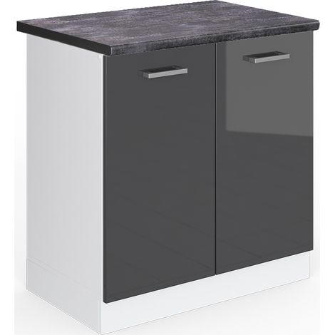 Meuble bas sous-évier R-Line, Anthracite Haute brillance, 80 cm , PT Anthracite, Vicco
