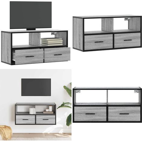 vidaXL Meuble TV sonoma gris 80x31x39,5 cm bois d'ingénierie et métal (1/5)