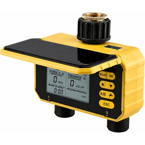 Système d'arrosage automatique solaire double voie version anglaise minuterie goutte-à-goutte écran plastique 554 g – Livraison gratuite (1/5)