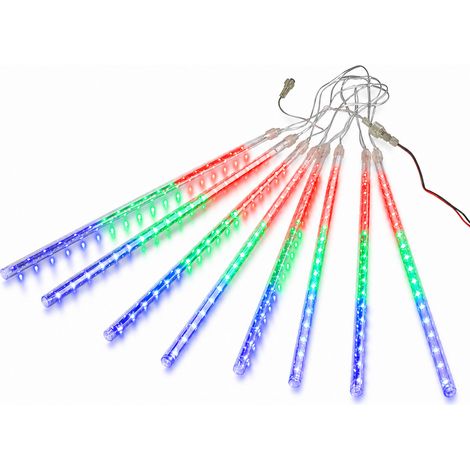 Guirlande LED Pluie de Météores Multicolore Étanche, Branchement Secteur, 8 Tubes pour Arbres et Extérieur (1/5)