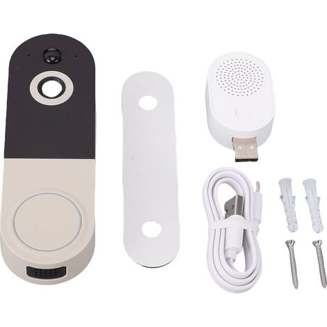 Sonnette Vidéo WiFi Sans Fil avec Récepteur HD Vision Nocturne Talk 2 Voies Reconnaissance Humaine Batterie Rechargeable, Beige (1/4)