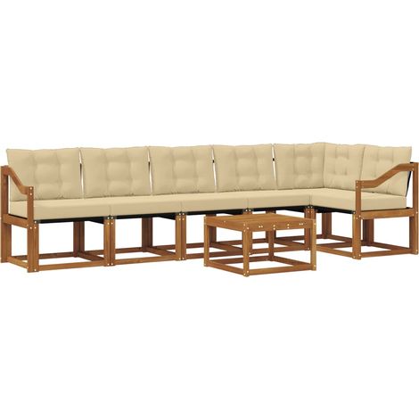 Conjunto de sofás de exterior con cojín 7 pcs Natural y Beige vidaXL