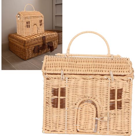 Sac bandoulière en rotin tressé à la main, en forme de petite maison, idéal pour Instagram sac fourre-tout panier de rangement accessoire photo pour enfants. (1/5)