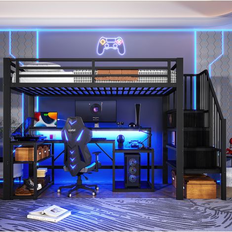 struttura letto 90x200 con scrivania LED USB nera HAVRYA (1/5)