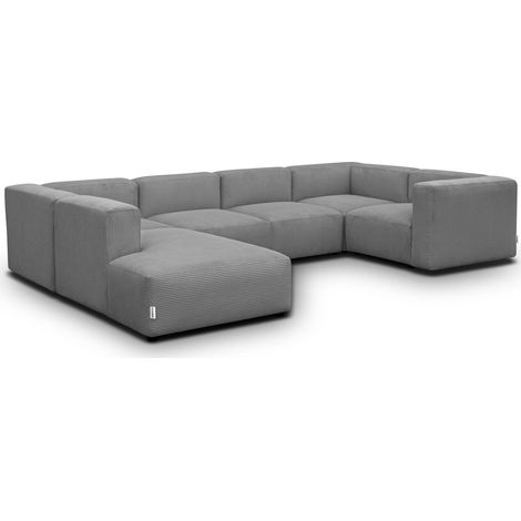Canapé modulable panoramique 9 places ouvert à gauche en velours côtelé gris clair - Modulo (1/5)