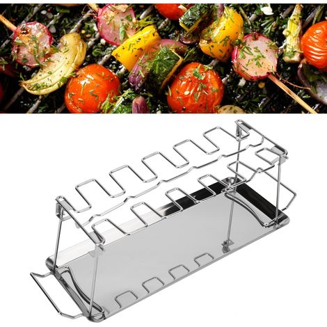 Grill Vertical pour Cuisses de Poulet et Ailes avec Plateau Anti-Gouttes - Support 12 Emplacements Inox Folding + 2 Paires de Gants de Cuisson Résistants 300°C (1/5)