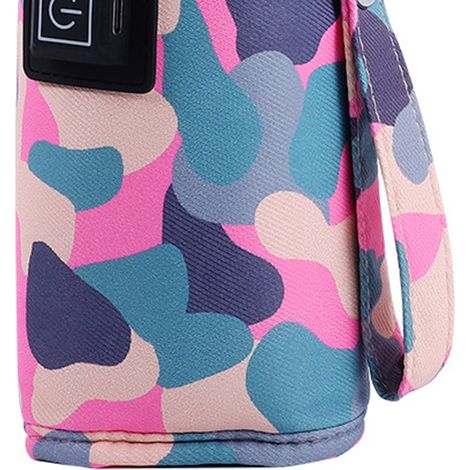 Chauffe-biberon USB à trois réglages de température, fermeture velcro, chauffe-biberon portable, imprimé camouflage rose. (1/5)