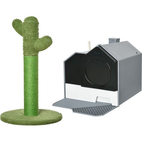 PawHut Set 2 Pezzi con Albero Tiragraffi a forma di Cactus e Lettiera per Gatti (1/5)